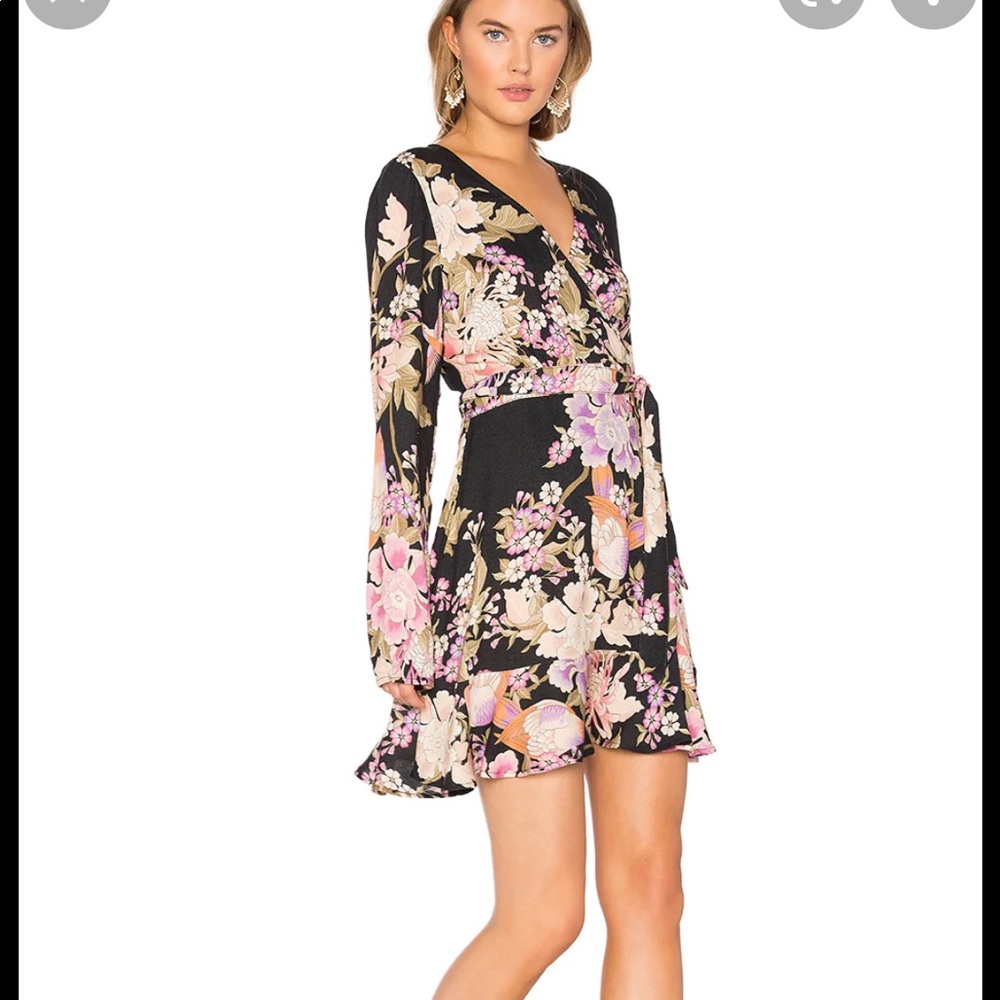 Spell Blue Skies wrap mini dress in black XL, NWT